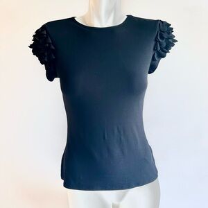 New Ted Baker Black Viscose Short Sleeve Ruffle Top size 1, US XS